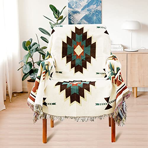 Boho Throw Blankets Southwest Native American Inspired Reversible Woven Blankets Cover Hippie for Couch Bed Recliner Sofa Bohemian Tapestry Colorful Furniture Cover for Home Décor,Double Side, 50"x70" - color: Sucre, size: 50x70 inch