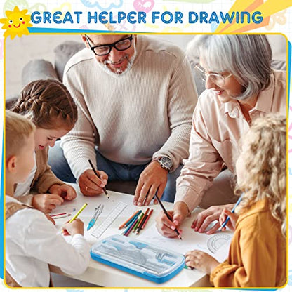 Teling 12 Sets Math Geometry Kit for Students 10 Pcs Compass Geometry Tools Set Includes Rulers Protractor Compass Eraser Pencil Sharpener Lead Refills Pencil (Blue) - color: Blue