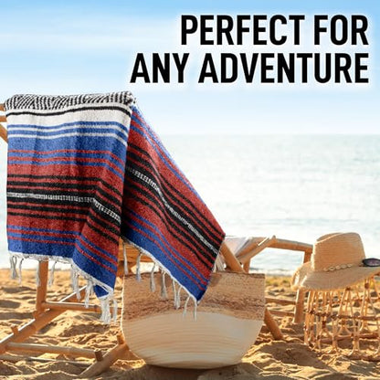 Hydration Nation Authentic Large Handwoven Mexican Striped Throw Blanket - Soft, Durable, Eco-Friendly - 70"x50" - Mariner - color: Mariner