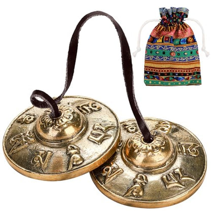 Foraineam Tingsha Cymbals Meditation Chime Bells, 2.5 Inch Brass Tibetan Tingsha Bells Relaxation Musical Instruments for Mindfulness, Chakra Healing, Stress Relief, Sound Awakening, Yoga Meditation