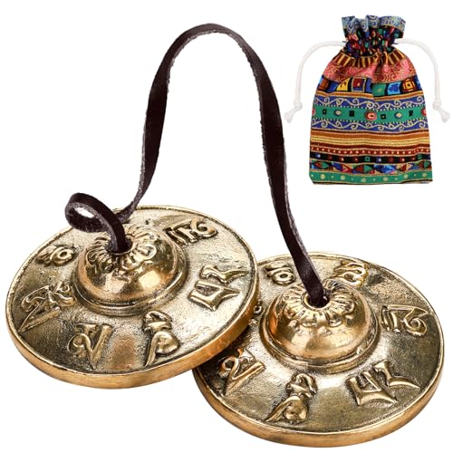 Foraineam Tingsha Cymbals Meditation Chime Bells, 2.5 Inch Brass Tibetan Tingsha Bells Relaxation Musical Instruments for Mindfulness, Chakra Healing, Stress Relief, Sound Awakening, Yoga Meditation