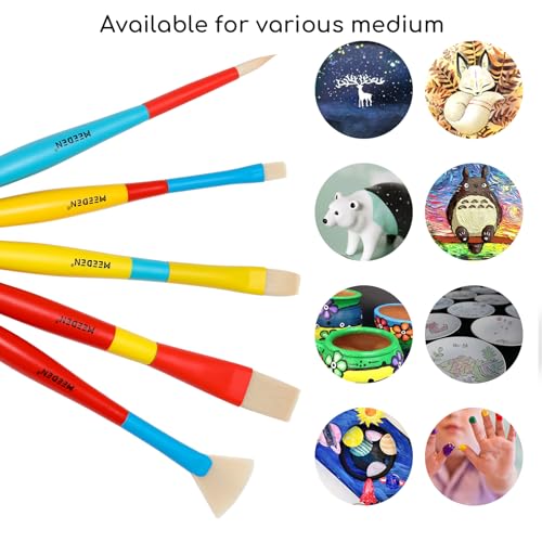 MEEDEN Paint Brushes Set for Kids: Brush for Toddlers 2 Packs/10 Pcs | Round Flat & Fan Kids Paint Brush Set for Preschool - Paintbrushes for Acrylic & Washable - Paint Art Supplies for Painters - size: 10 pcs