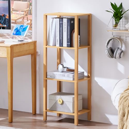 YUFAM 4 Tier Small Bookshelf, Narrow Tall Shelf, Wooden Book Shelf,Natural - color: Natural, size: 4-Tier