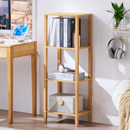 YUFAM 4 Tier Small Bookshelf, Narrow Tall Shelf, Wooden Book Shelf,Natural - color: Natural, size: 4-Tier