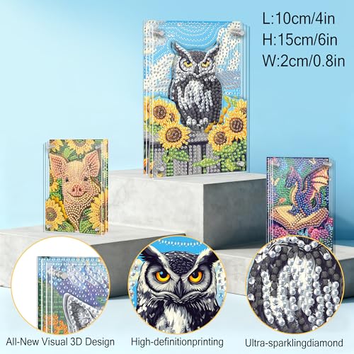 SKRYUIE DIY Acrylayers Diamond Art Kits for Adults, Owl Multi-Layer Acrylic Diamond Painting Kits, 4-Layered Magnetic Stand-Up Tabletop Decor, Unique Multi-Dimensional Craft Gift 4x6 Inch A1 - color: Colorful-1