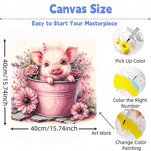 DOTSTART Paint by Numbers Kit for Adults, Cute Pig Paint by Number Kits | Acrylic Paint by Number Canvas for Adult Beginners, Easy DIY Canvas Craft for Relaxing Home Wall Decor, 16X16 inch - color: PB451-1