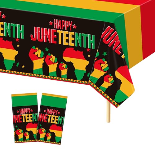 Kochorie 2 Pack Happy Juneteenth Table Clothes 108 x 54 Inch June 19th Freedom Day Table Covers American Independence Day Festival Plastic Tablecloths for African Party Decorations - style: Happy Juneteenth