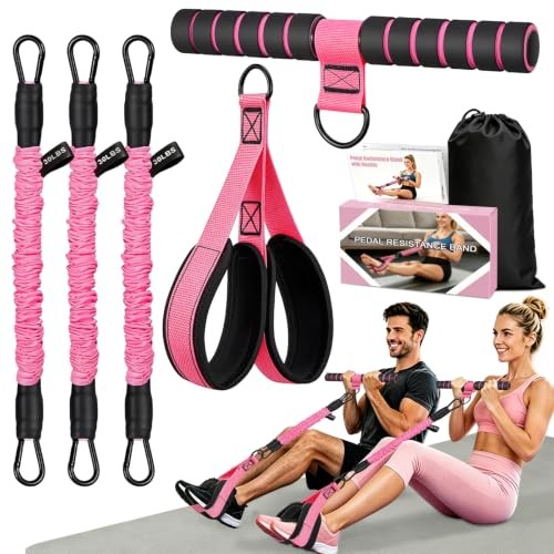 Pedal Resistance Band with Handle, Adjustable Resistance Bands with Handle | Upgraded Full Body Strength Training, Abdomen, Waist，Arm, Core，Abs, Leg Workout , Sit Up Exercise Equipment for Women Men