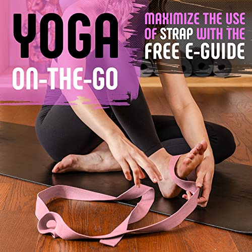 Gradient Fitness Yoga Strap, Friction-Less Easy-Feed Buckle, Super Soft Cotton/Polyester Blend Webbing, Free eGuide. (8 Feet) - color: Pink