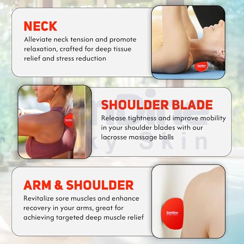 Lacrosse Massage Balls for Deep Tissue Massage - Release Tension Relieve Muscle Soreness Improve Flexibility - Ideal for Myofascial Release Trigger Point Therapy - 2Pack Yoga Balls by Sandine (Red) - color: Red