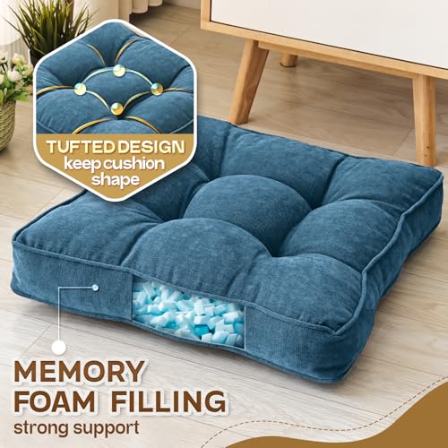 1 MIDDLE ONE Floor Pillow Set of 2, Memory Foam Floor Cushions for Adults, Large Meditation Pillow for Sitting, 22 x 22 Inches (Square | Navy) - color: Square | Navy