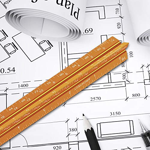 12" Architectural Scale Ruler Aluminum Architect Scale Ruler, Golden | Triangular Scale Ruler for Architects, Draftsman, Students and Engineers - color: Golden