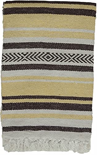 Kakaos Handmade Traditional Extra Heavy Yoga Blanket (Light Yellow/Brown) - color: Light Yellow / Brown