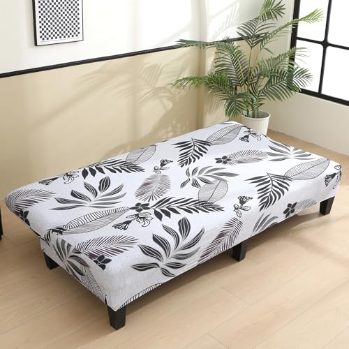 MIFXIN Armless Sofa Cover Futon Slipcover Stretch Elastic Soft Folding Sofa Bed Non-Armrest Couch Furniture Protector Spandex Printed Washable Sofa Cover Without Armrests (Leaves-A) - color: Leaves-a