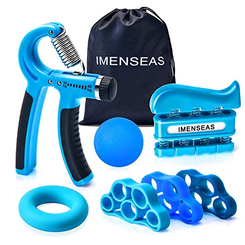 Grip Strength Trainer 7 Pack Adjustable Hand Gripper, Finger Stretcher Resistance Extensor Bands, Finger Exerciser, Grip Strength Ring & Stress Ball, Hand Grip Strengthener - color: Blue
