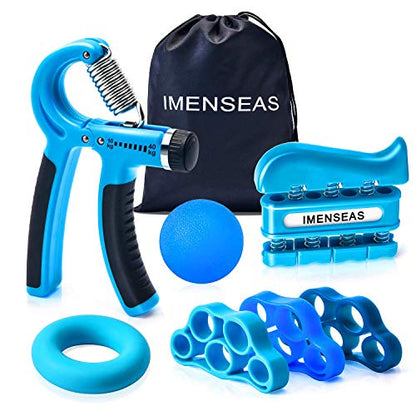 Grip Strength Trainer 7 Pack Adjustable Hand Gripper, Finger Stretcher Resistance Extensor Bands, Finger Exerciser, Grip Strength Ring & Stress Ball, Hand Grip Strengthener - color: Blue