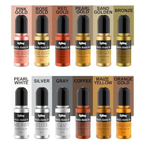 Metallic Alcohol Ink Set - 24 Colors, 10ml Each, Shimmer Mixatives for Resin, Yupo, Coaster, Painting, Tumbler Cup Making