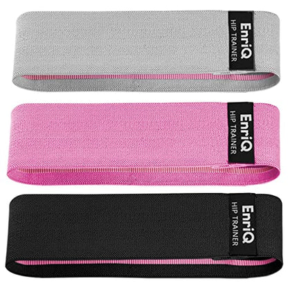 EnriQ Booty Bands Fabric Resistance Bands for Legs and Butt - Non Slip Cloth Hip Bands Elastic Workout Bands - Activate Glutes and Thighs - Made of Premium Elastic Fabric - color: Black Pink Grey