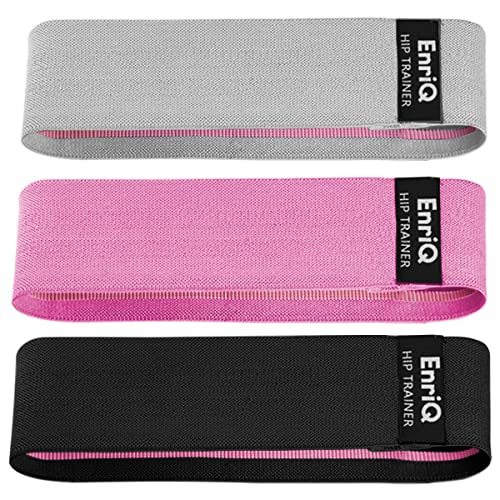 EnriQ Booty Bands Fabric Resistance Bands for Legs and Butt - Non Slip Cloth Hip Bands Elastic Workout Bands - Activate Glutes and Thighs - Made of Premium Elastic Fabric - color: Black Pink Grey