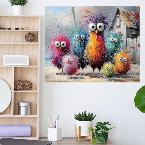 Chicken Diamond Art Kits for Adults Diamond Painting Kit for Beginner | Animal Beach 5D DIY Funny Diamond Dots Full Drill Crafts for Gem Art Dot Art for Adults Home Wall Decor for Teens 12x16 in - color: DP03706