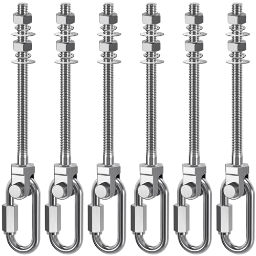 Dolibest Heavy Duty Swing Hanger, 304 Stainless Steel Swing Bolts w/Quick-Connect Carabiner, Swing Hook w/Dual-Screw Locking for Hammock, Yoga Swing, Porch Swing for Wood/Metal Beam-(M10X7'')-1500LB - color: M10X7''-6PCS