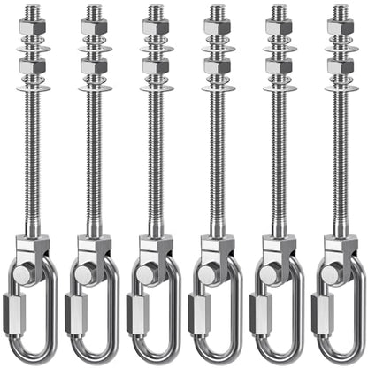 Dolibest Heavy Duty Swing Hanger, 304 Stainless Steel Swing Bolts w/Quick-Connect Carabiner, Swing Hook w/Dual-Screw Locking for Hammock, Yoga Swing, Porch Swing for Wood/Metal Beam-(M10X7'')-1500LB - color: M10X7''-6PCS