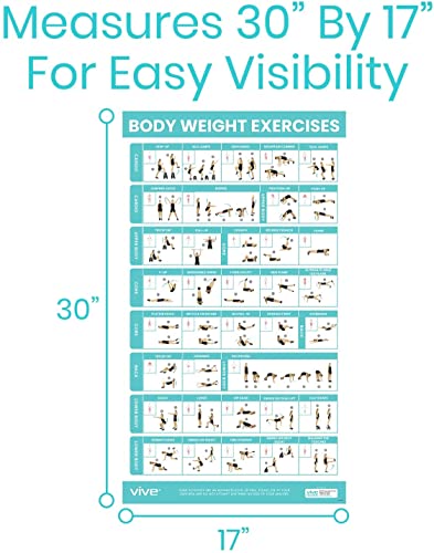 Vive Body Weight Exercise Poster - Workout for Home Gym Laminated Chart