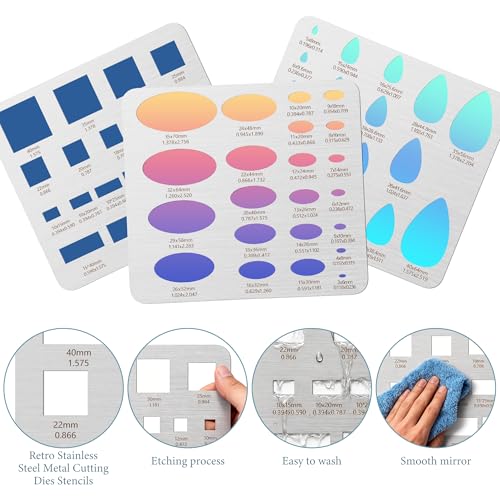 2PCS Stainless Steel Stencils Set for Engraving and Wood Burning-Reusable Circle Square Templates for Metal,Wood,Leather,Glass,Jewelry,Journaling Bracelets Earrings DIY Crafts (8x7.3 Inch) - size: 2PCS Geometric Metal Stencils