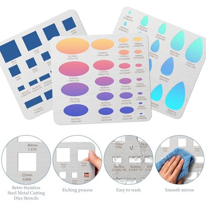 2PCS Stainless Steel Stencils Set for Engraving and Wood Burning-Reusable Circle Square Templates for Metal,Wood,Leather,Glass,Jewelry,Journaling Bracelets Earrings DIY Crafts (8x7.3 Inch) - size: 2PCS Geometric Metal Stencils