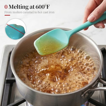 600ºF Heat Resistant Silicone Spatula Spoonula Set of 2, Aqua Sky | High Heat Food Safe Kitchen Use Scraper for Cooking Baking Mixing Scraping Stirring Cake Nonstick Cookware Pan Bowl - color: Aqua Sky, size: Large/Spoon Spatula - 2pcs