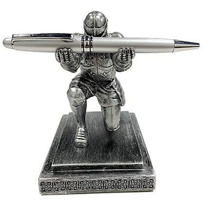 Executive Kneeling Knight Pen Holder with Pen - Unique Office Gifts | Heavy-Duty Resin, Antique Iron Finish, Weighted Non-Slip Base, Cool Desktop Decor - color: Iron