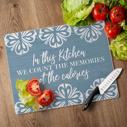CounterArt Kitchen Memories Tempered Glass Cutting Board 12" x 15" | 3mm Thick, Serving Board, Charcuterie Board - color: Kitchen Memories