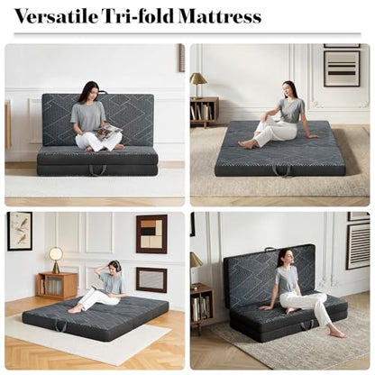 Vamcheer Folding Mattress Queen Size Foldable Mattress 6 Inch 78"x58"x6" | Tri Folding Mattress Trifold Memory Foam Mattress with Washable Cover, Handle & Non-Slip Bottom for Travel Camping Guest - size: Queen-6 inch