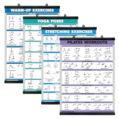 Palace Learning 4 Pack - Warm Up + Yoga + Stretching + Pilates - Set of 4 Workout Charts (Laminated with Plastic Frame, 18'' x 24'') - color: WITH PLASTIC FRAME