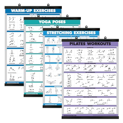 Palace Learning 4 Pack - Warm Up + Yoga + Stretching + Pilates - Set of 4 Workout Charts (Laminated with Plastic Frame, 18'' x 24'') - color: WITH PLASTIC FRAME