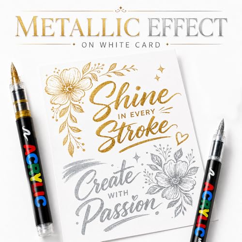 12 Silver Paint Pen, Brush Tip Acrylic Paint Markers | for Rock Painting, Wood, Glass, Ceramic, Canvas, Fabric, Stone, Decoration, DIY Crafts Kit Making, Art Supplies - color: 12 Silver