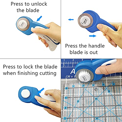 39 Pcs Rotary Cutter Set Blue - Quilting Kit incl. 45mm Fabric Cutter with 5 Extra Blades, A4 Cutting Mat, 2 Craft Knife Set, Quilting Ruler and Sewing Clips, Ideal for Crafting, Sewing, Patchworking - color: Blue, size: A4 Rotary Cutter Set