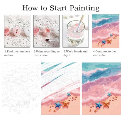 ZRIZQ Paint by Numbers Kit for Adults Beginner,Beach Scenery,16x20 | Full set with rich paints,wooden brushes,rolled canvas.Calming activity.Beginner friendly.Just open and paint. - color: 16"X20"Rolled Canvas-Beach 2