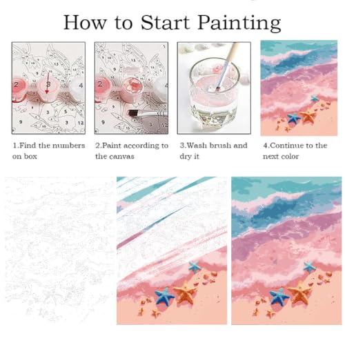 ZRIZQ Paint by Numbers Kit for Adults Beginner,Beach Scenery,16x20 | Full set with rich paints,wooden brushes,rolled canvas.Calming activity.Beginner friendly.Just open and paint. - color: 16"X20"Rolled Canvas-Beach 2