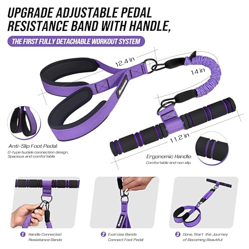 Upgrade Pedal Resistance Band with Handle, Adjustable Tube Foot Pedal Device Puller Exercise Bands, for Abs Arm Leg Waist Workout, Core Pilates, Sit Up Fitness Equipment for Full Body Training - color: 1-Purple