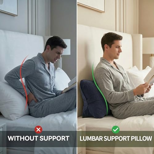 Pat. Pend. Corduroy Wedge Pillow with Lumbar Support, Triangle Cushion for Sofa, Couch, Bed or Recliner, Reading Pillow for Sitting & Relaxing, Navy Blue - color: Navy Blue