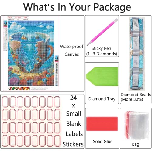 Shouruihua Diamond Painting Kits for Adults, Ocean in A Cup Diamond Art Kit | Ocean, Gem Art, Diamond Dotz Kits, Underwater World Scene Diamond Dots, Full Round Drill Diamond Painting Kits, 11.8x15.7 in - color: Ocean in A Cup