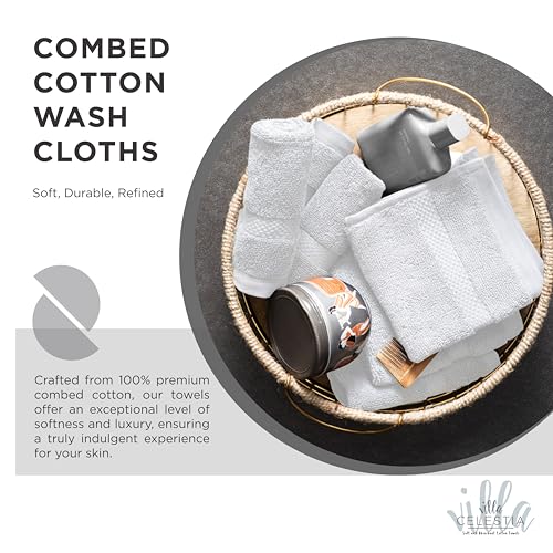 Villa Celestia Cotton Washcloths Set of 12, 12x12 Inch, 100% Ring-Spun Combed Cotton, Soft Absorbent Quick-Dry Wash Cloths for Face and Body, Oeko-TEX Certified, Hotel & Spa Quality, White - color: White, size: Washcloth - Pack of 12