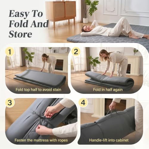 DOWNSTORIA Japanese Floor Mattress, Futon Mattress Roll Up Tatami Mat with Handle,Twin Size, Grey(39x75)