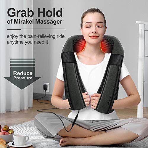 Mirakel Shiatsu Neck & Back Massager with Heat for Pain Relief Deep Tissue | Ergonomic Design Shoulder Massager, Electric Kneading Whole Body Massage, Christmas Idea Gifts for Women Men Dad Mom wife - color: Gun Gray Green