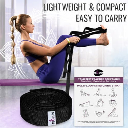 TECEUM Stretching Strap with 10 Loops for Physical Therapy & Rehab - color: Black, size: Polypropylene 1” W - 10 Loops
