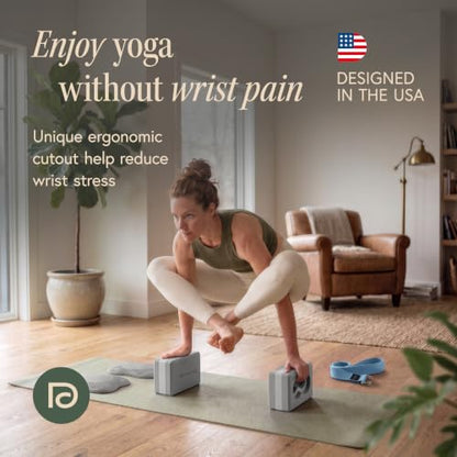 Yoga Blocks Wrist Support; Yoga Blocks 2 Pack with Knee Pads and Strap to Put Less Weight on Wrists; Durable, Versatile Yoga Brick Exercise Block Set, Blocks Yoga - color: Grey