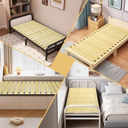 Japanese Tatami Mat Floor Bed, Knotless Solid Wood, Roll-Up Slatted, Bed Plate with 2 Storage Straps, Moisture-Proof and Breathable for Floor Sleeping or Futon Mattress, Twin - size: Twin