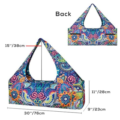 Yoga Mat Bag - Large Yoga Bag with Yoga Mat Strap, Zipper and Pockets - Yoga Bags and Carriers Fits All Your Stuff - Personalized Yoga Mat Bags for Women Fits Most Size Mats - color: Paisley