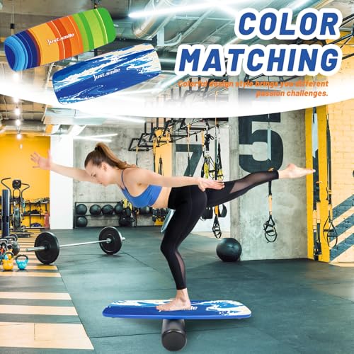 Balance Borad Sports Trainer-with Adjustable Stopper- Stability Board for Physical Therapy,Yoga,Surfing Training-Max Load 350lbs with Aiti- Slip Surface - color: Blue